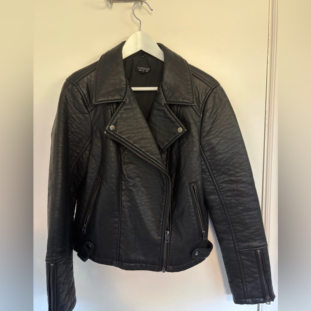 Topshop Black Leather Biker Jacket